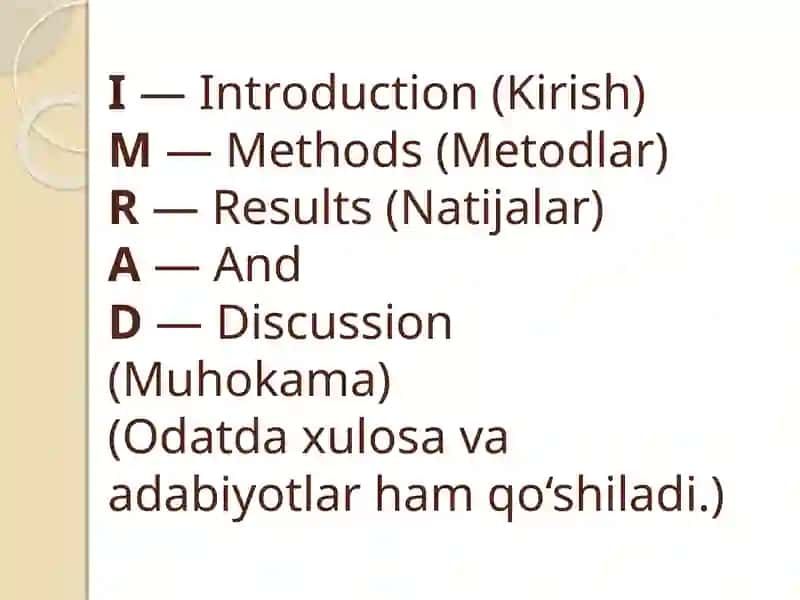 Imrad talabi asosida maqola yozish 2