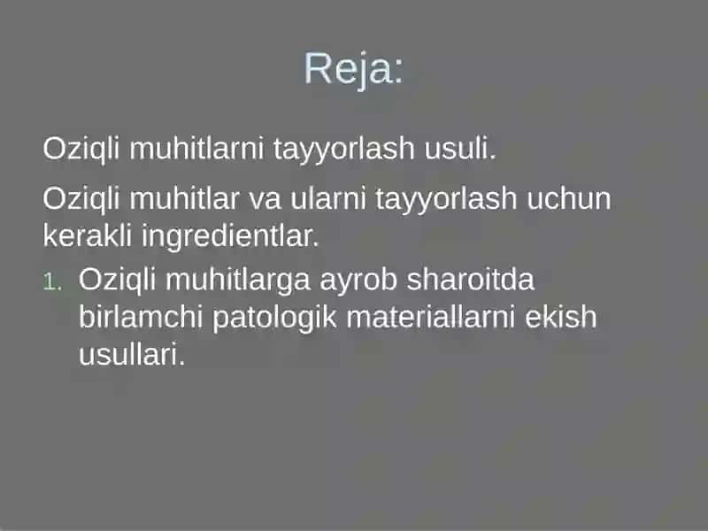 Ozuqa muhitlar. Ozuqa muhitlarni tayyorlash tamoyillari 2