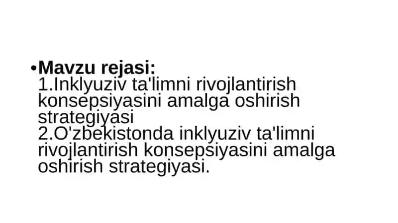 Inklyuziv ta'limni rivojlantirish konsepsiyasini amalga oshirish strategiyasi 2