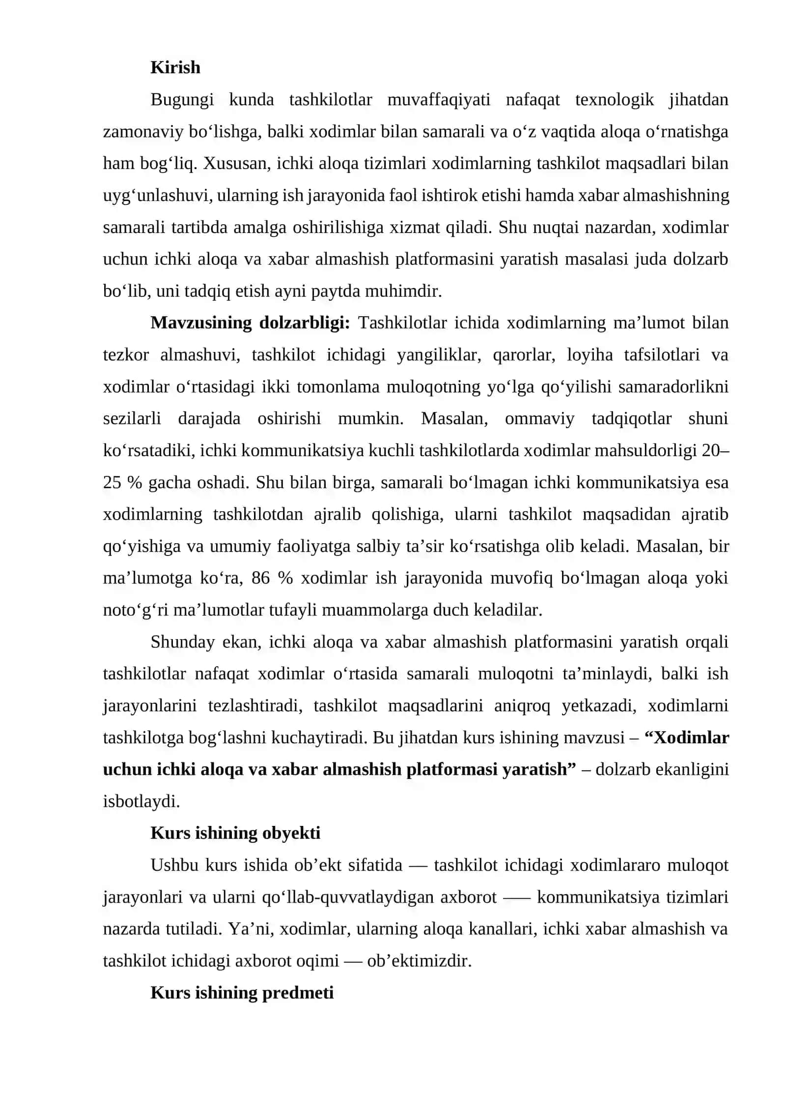 XODIMLAR UCHUN ICHKI ALOQA VA XABAR ALMASHISH PLATFORMASI YARATISH 2
