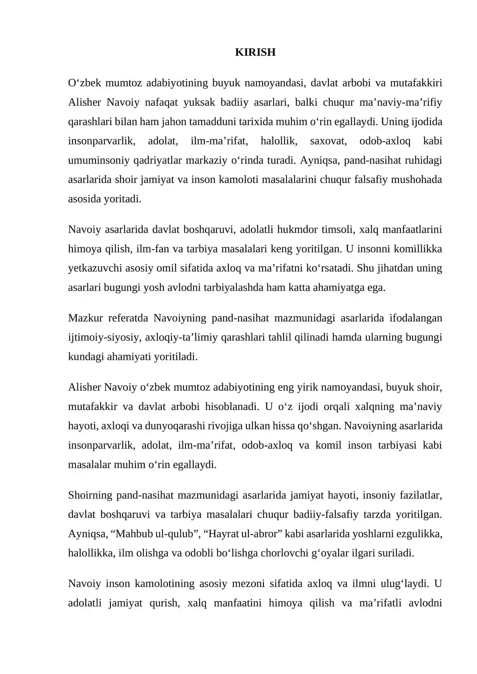 Alisher Navoiyning pand-nasihat mazmunidagi asarlarida ifodalangan ijtimoiy-siyosiy, axloqiy-ta’limiy qarashlar 2
