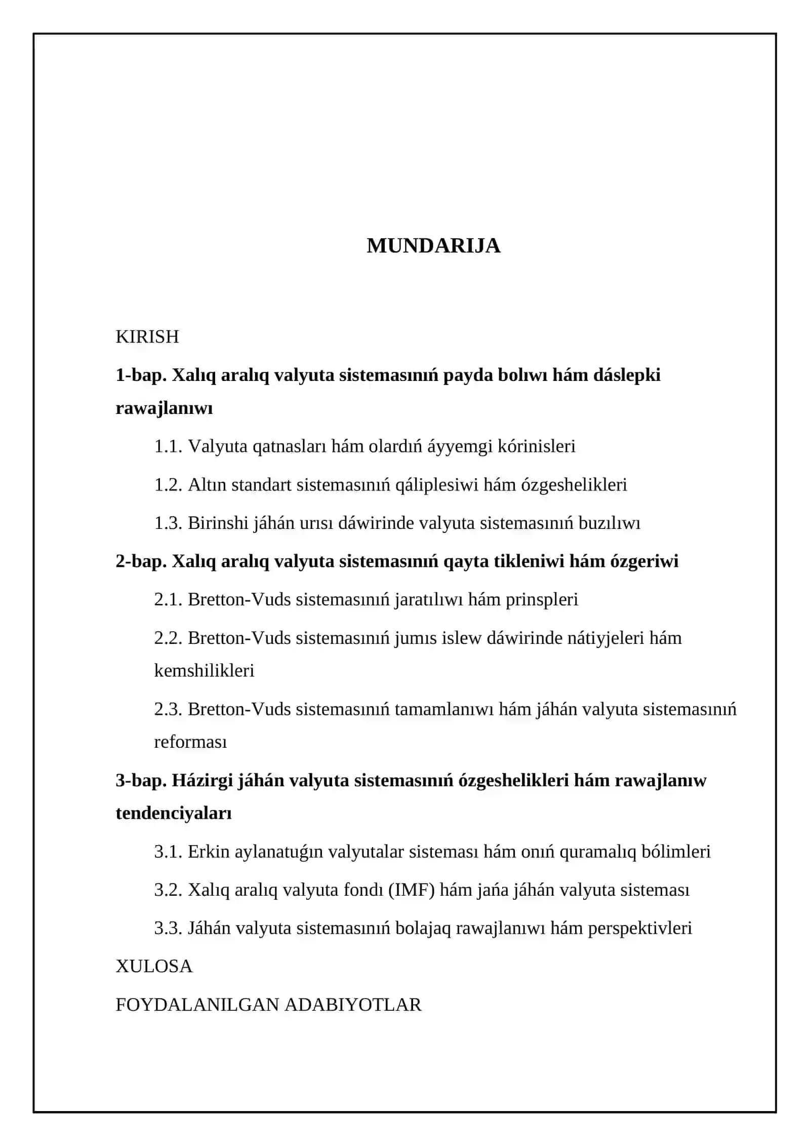 Xalıq aralıq valyuta sistemasınıń qáliplesiwi hám rawajlanıwı 2