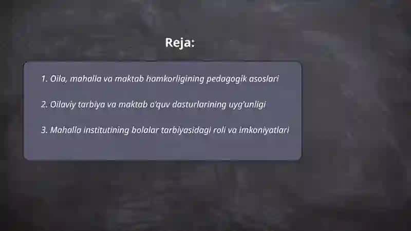 Oilaviy Tarbiya va Maktab O'quv Dasturlari 2