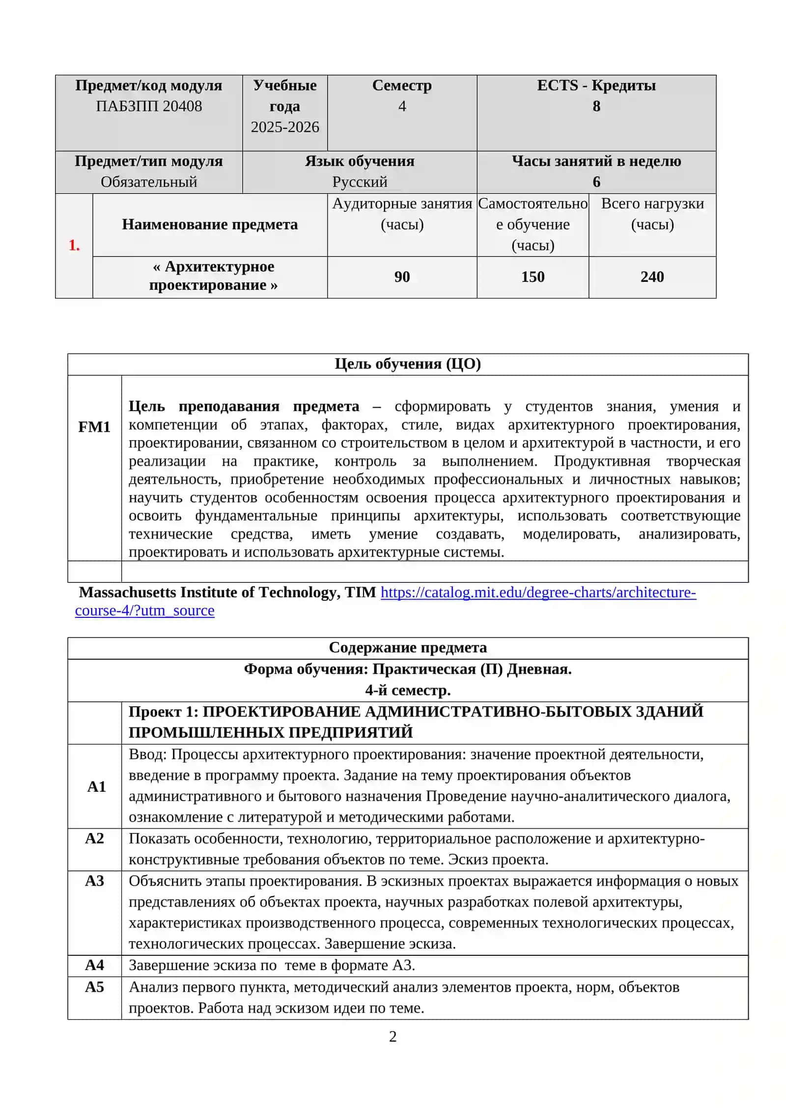 УЧЕБНАЯ ПРОГРАММА по предмету ПРОЕКТИРОВАНИЕ АДМИНИСТРАТИВНО-БЫТОВЫХ ЗДАНИЙ ПРОМЫШЛЕННЫХ ПРЕДПРИЯТИЙ 2