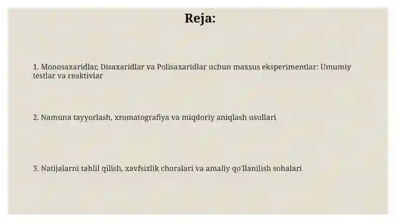 Monosaxaridlar, Disaxaridlar va Polisaxaridlar: Umumiy Testlar va Reaktivlar 2