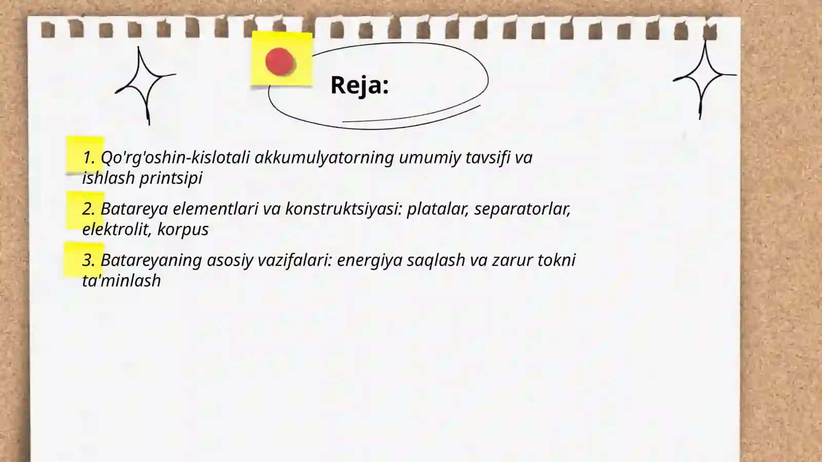 Qo'rg'oshin kislatali akkumulyatorlar batareyasiningbvazifalari va unga qo'yilgan talablar 2