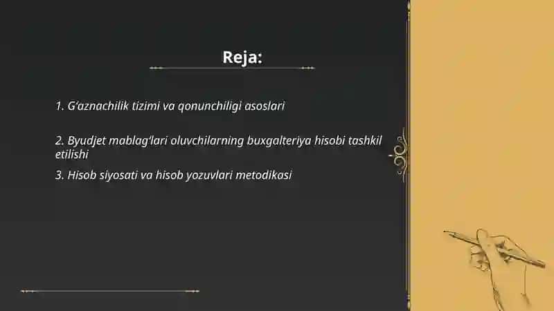 Gʻaznachilikda byudjet mablagʻlari oluvchilarning buhgalterya hisobi 2