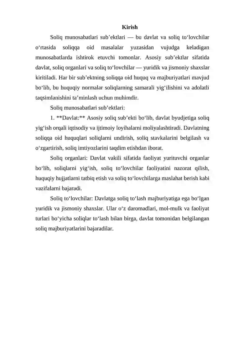 Soliq munosabatlari sub’ektlari ularning huquq va majburiyatlari 2