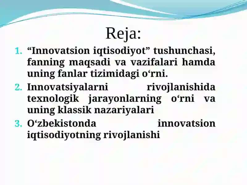 INNOVATSION IQTISODIYOT FANINING PREDMETI VA OB’YEKTI 2