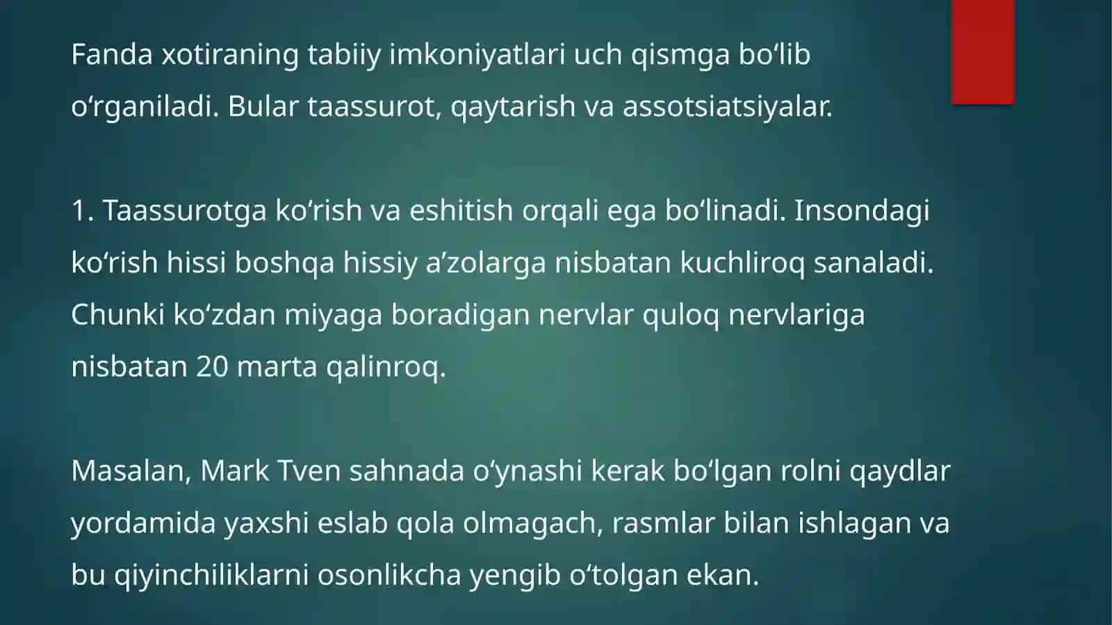Xotirarivojining asosiy omillari va shart-sharoitlari 2