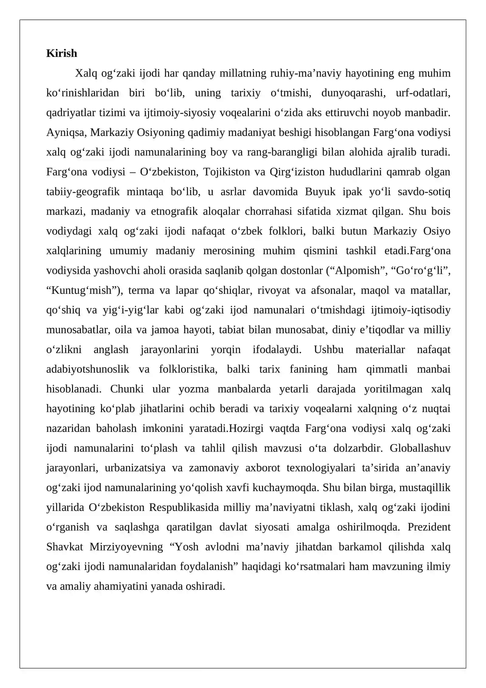 Farg‘ona vodiysi xalq og‘zaki ijodi namunalaridan to’plash va tahlil qilish 2
