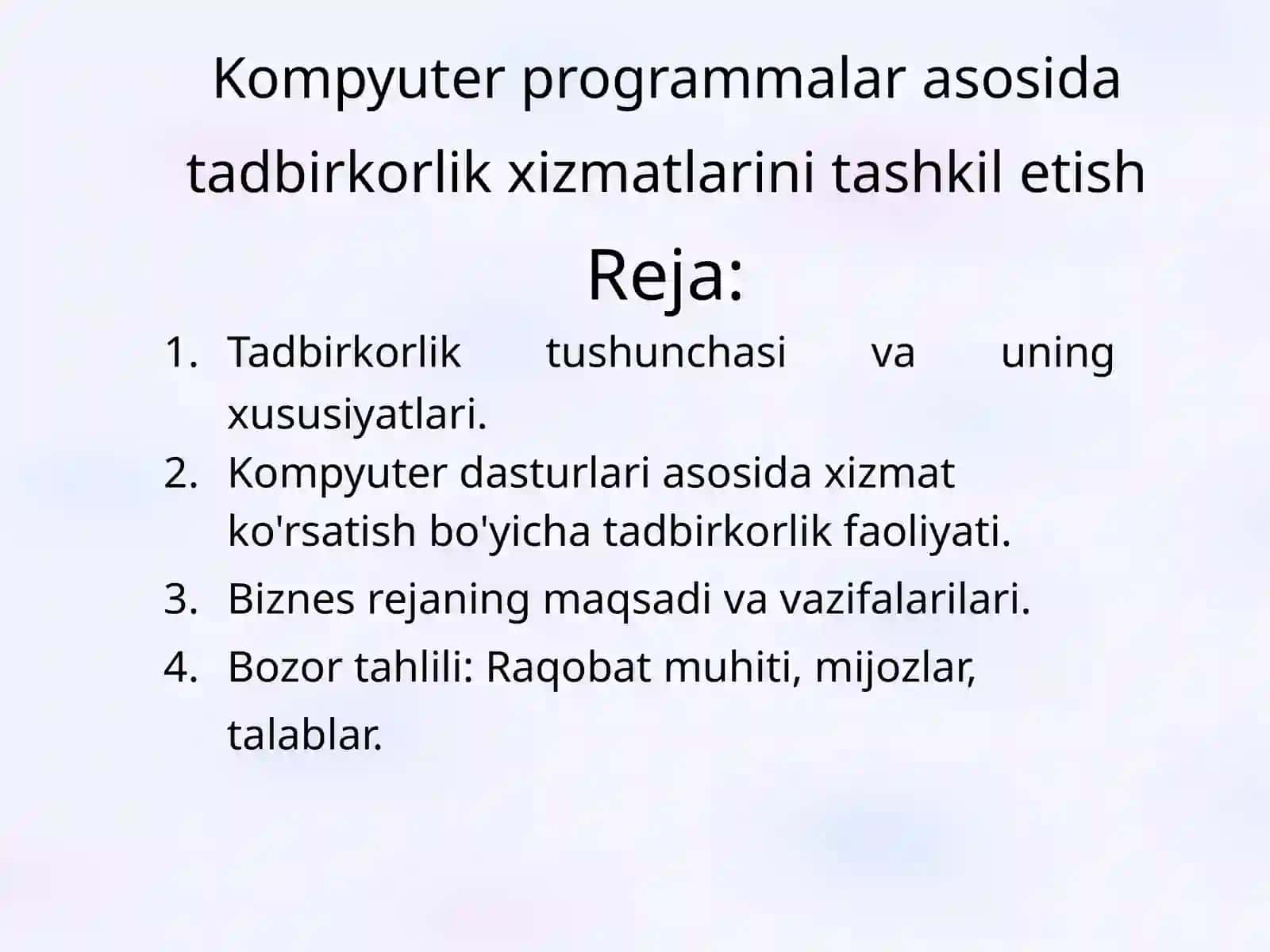 AT-61 Biznes rejasi va dasturiy yechimlar 2