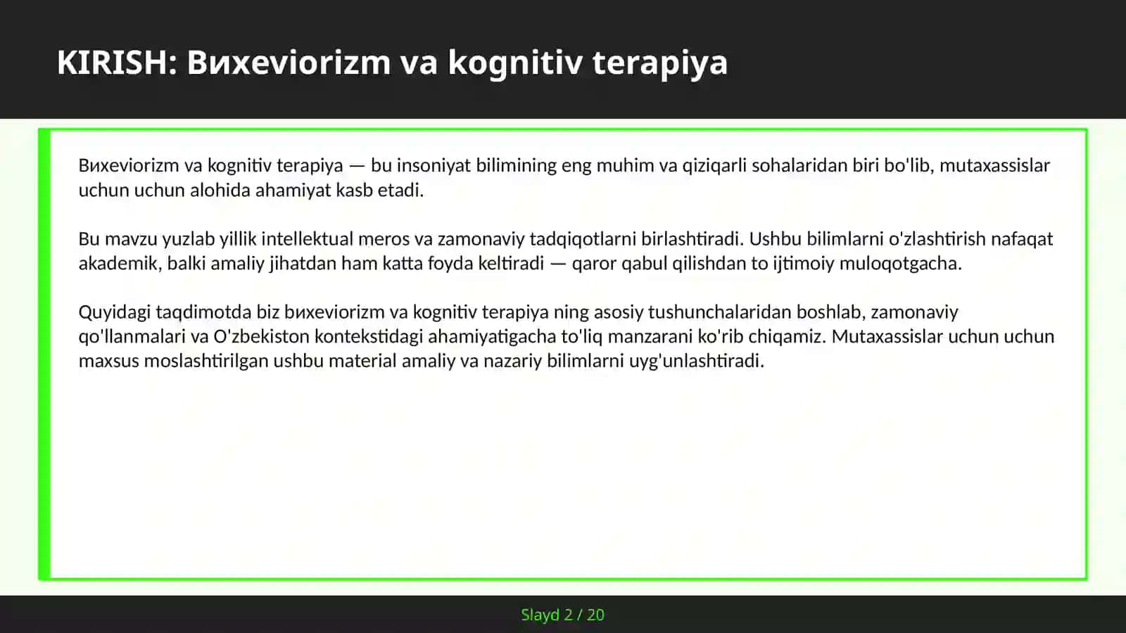 BИХEVIORIZM VA KOGNITIV TERAPIYA 2