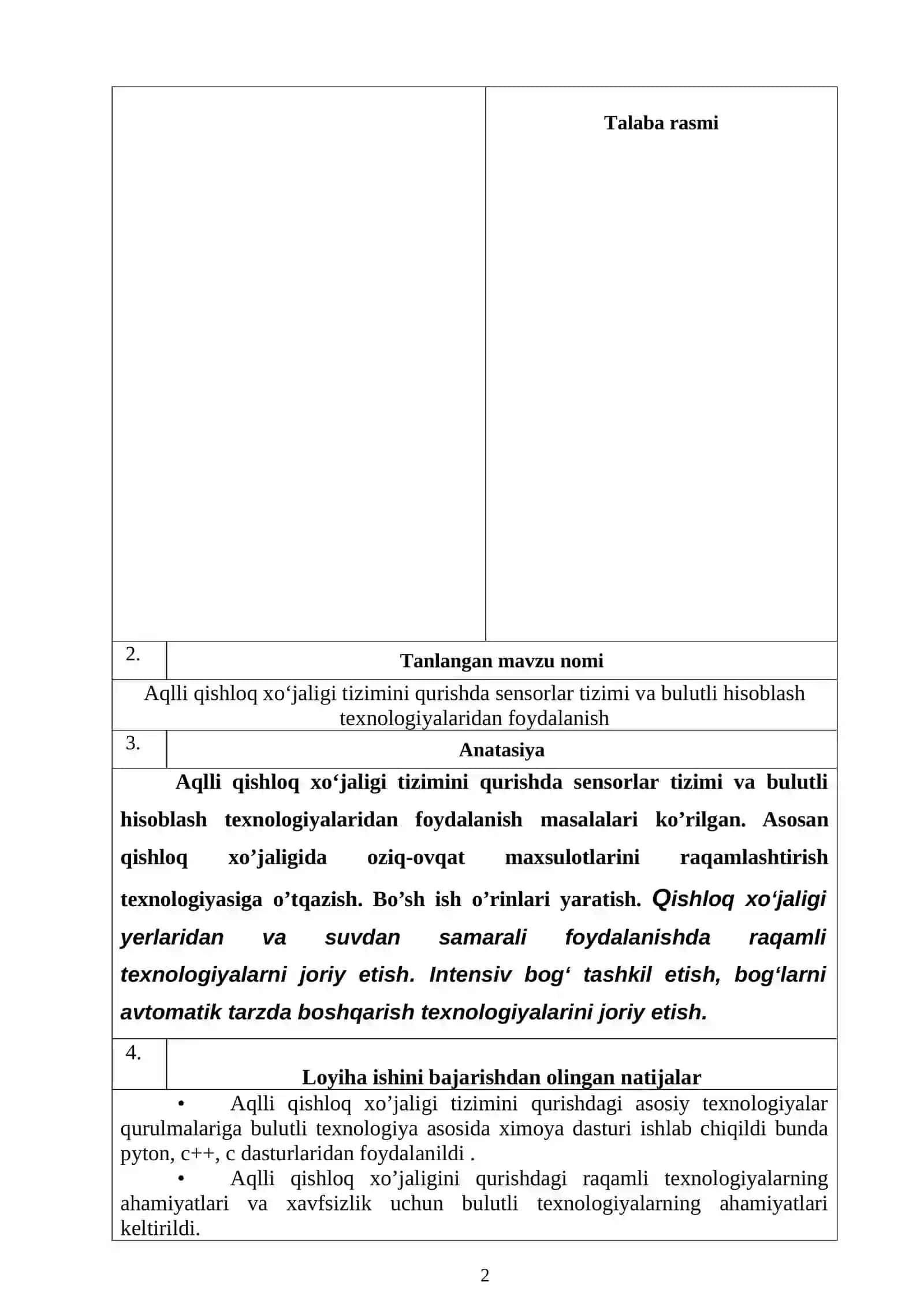Aqlli qishloq xo‘jaligi tizimini qurishda sensorlar tizimi va bulutli hisoblash texnologiyalaridan foydalanish 2