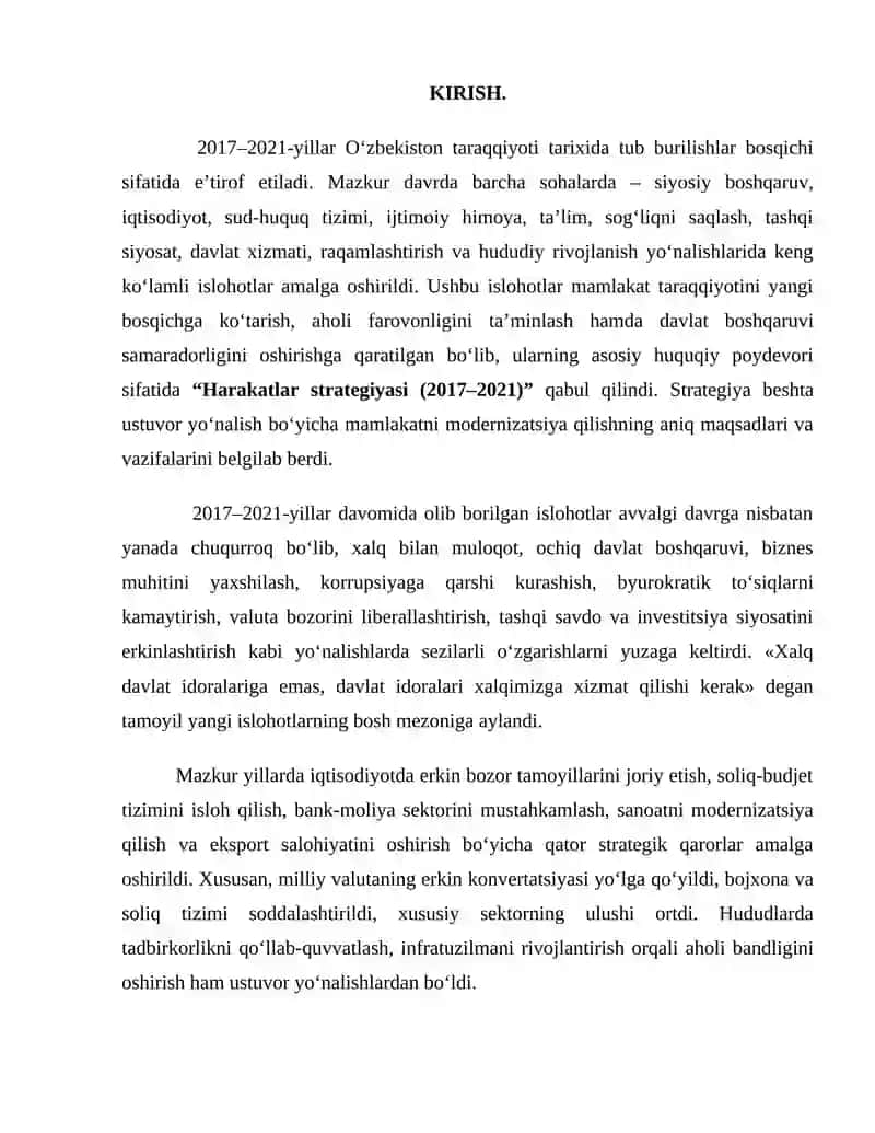 2017–2021-yillarda amalga oshirilgan islohotlar tahlili 2