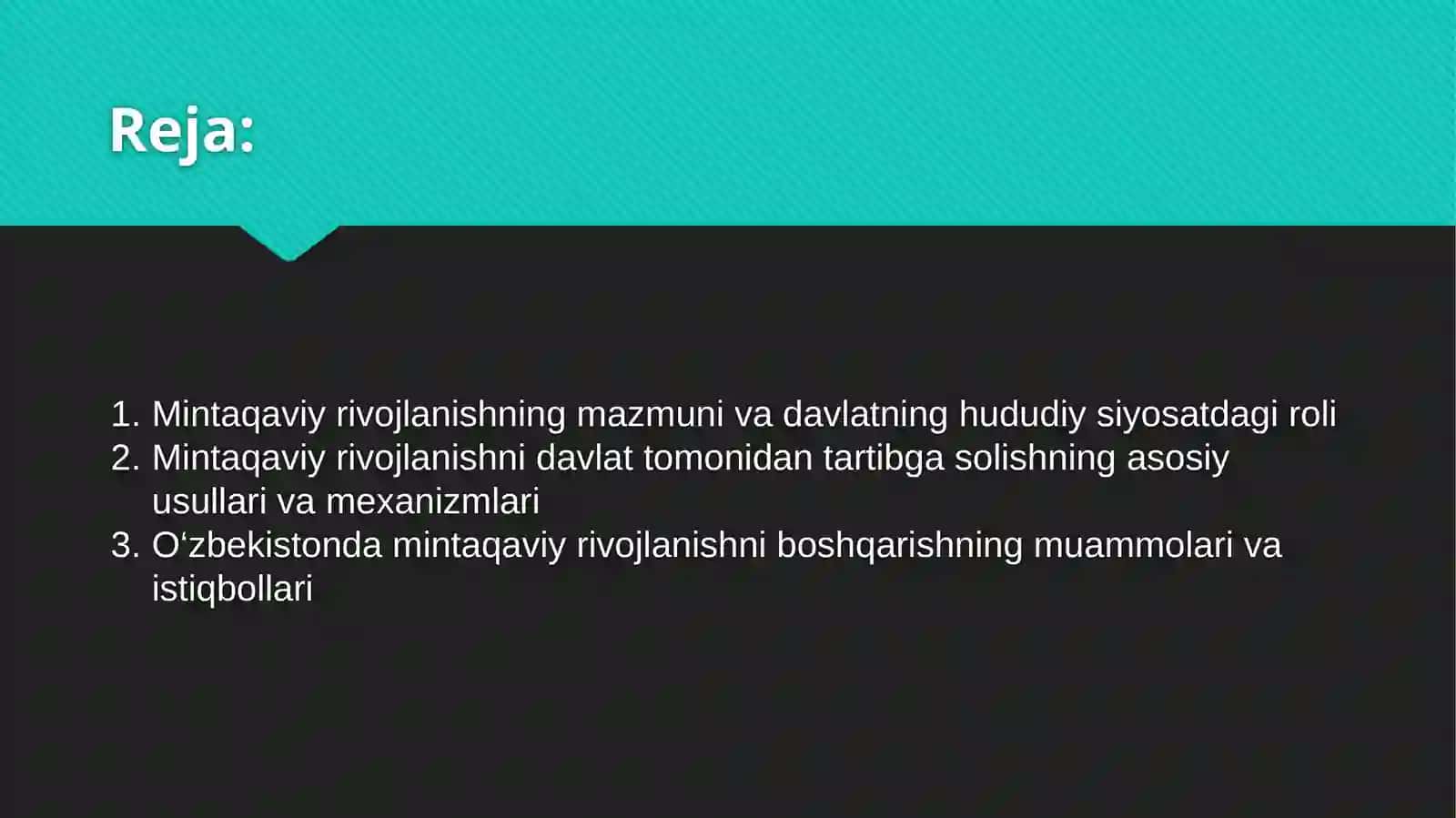 Mintaqaviy rivojlanishni davlat tomonidan tartibga solish. 2