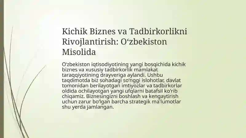 Kichik Biznes va Tadbirkorlikni Rivojlantirish 2