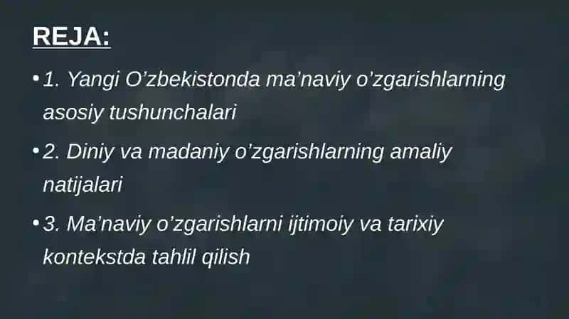YANGI O’ZBEKISTONDA AMALGA OSHIRILAYOTGAN MA’NAVIY O’ZGARISHLAR 2