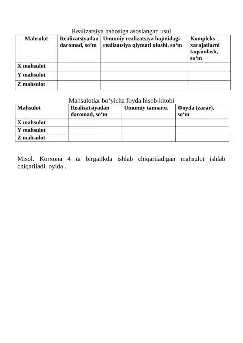 KOMPLEKS ISHLAB CHIQARISH XARAJATLARINI TAQSIMLASH 2