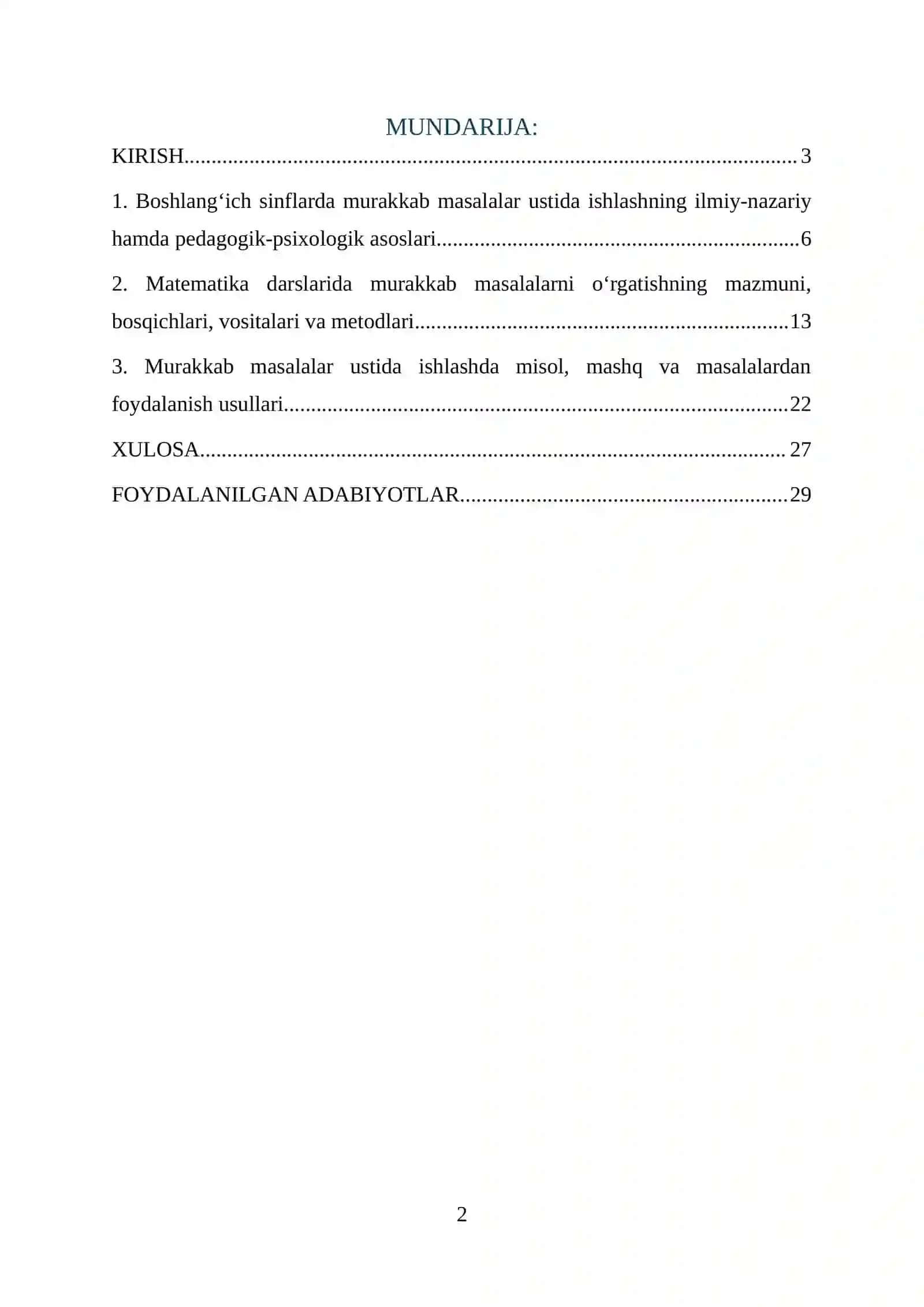 BOSHLANG‘ICH SINFLARDA MURAKKAB MASALALAR USTIDA ISHLASH 2