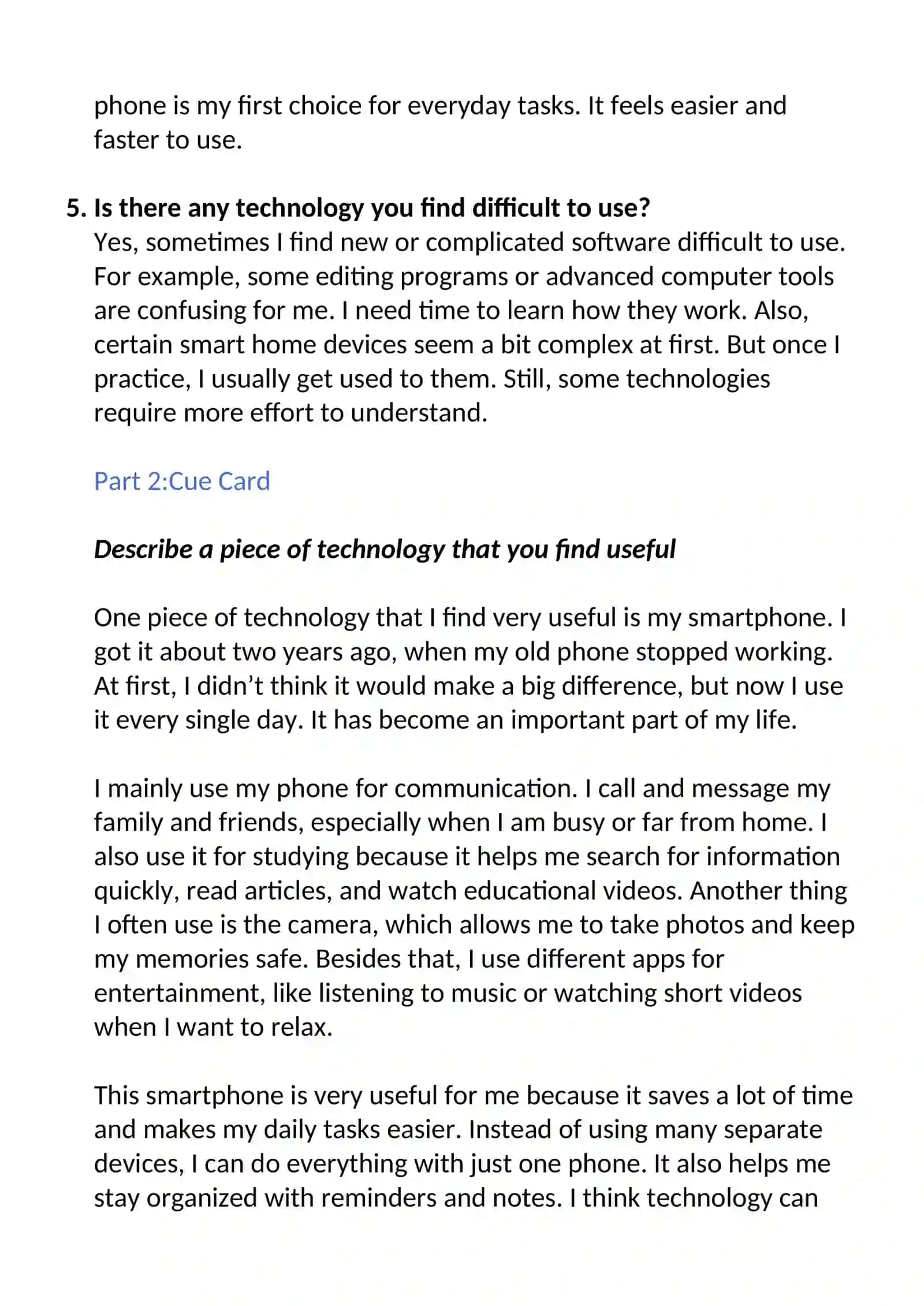 IELTS Speaking Practice: Technology in Daily Life 2