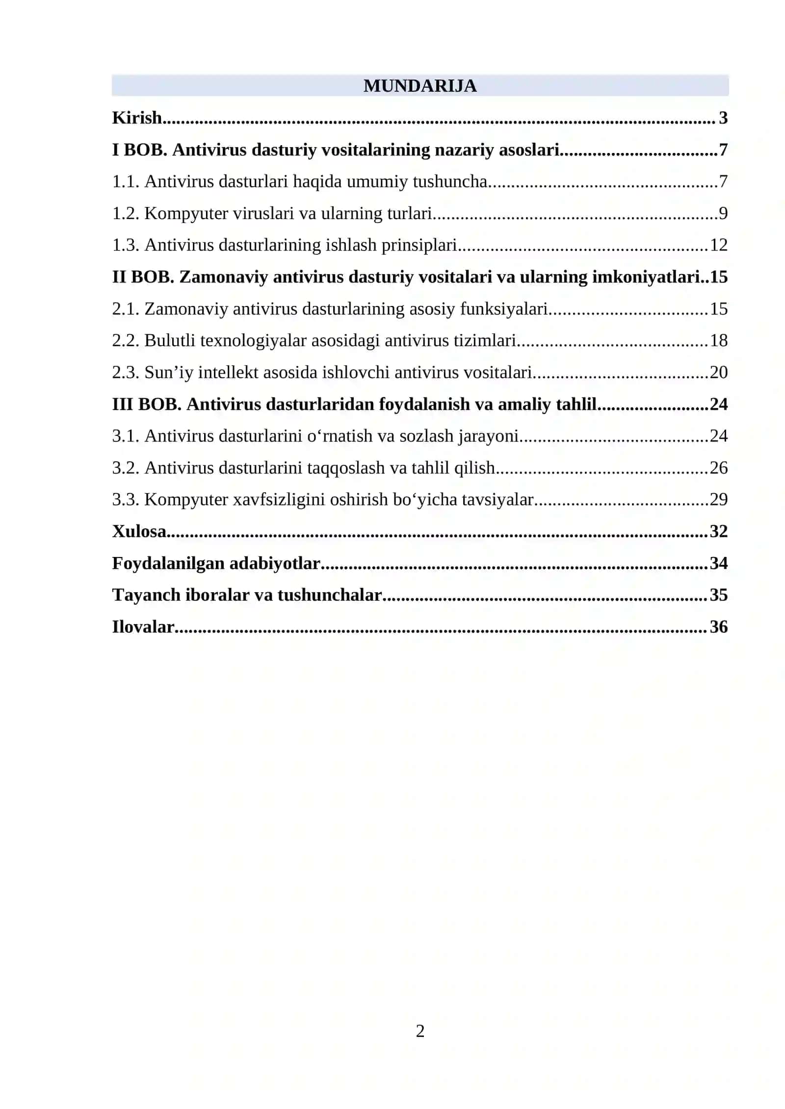 Antivirus dasturiy vositalari va ularning imkoniyatlari 2