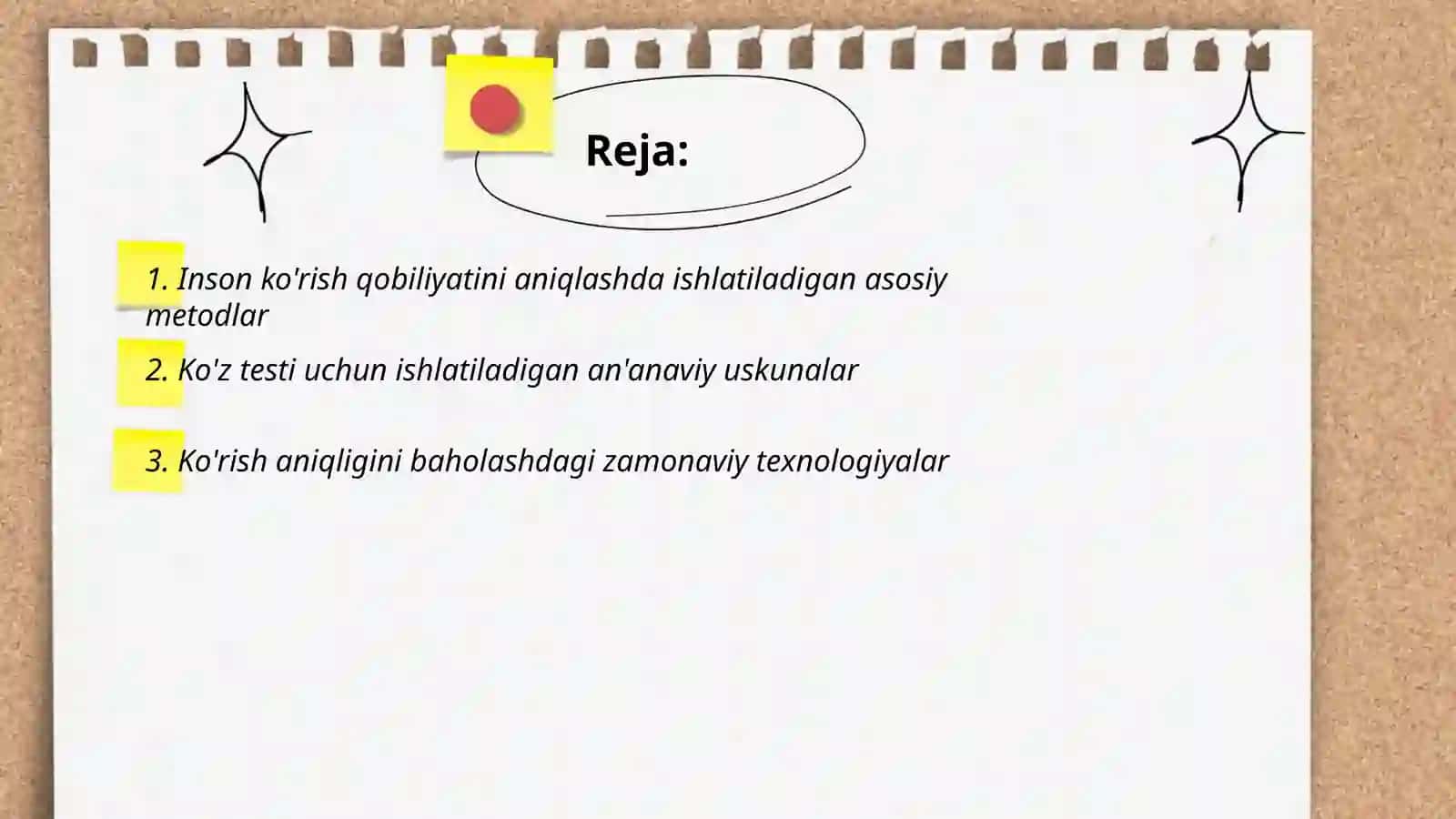 Inson ko'rish qobiliyatini aniqlash metodlarini amaliy mashqlarda bajarish 2