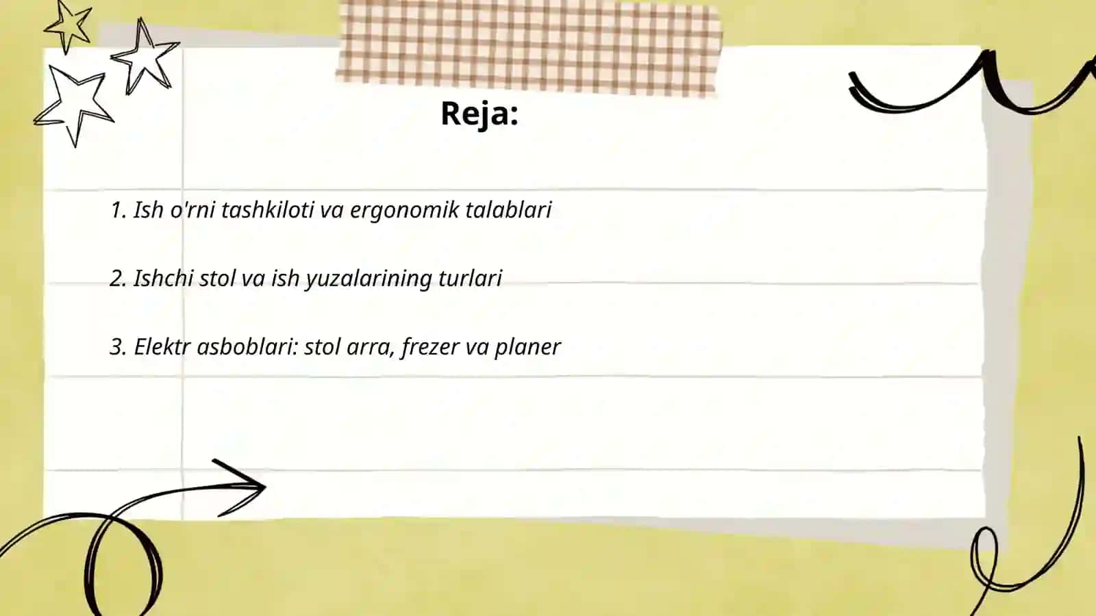 Duradgorlik ustaxonasida ish o'rni va jihozlari 2