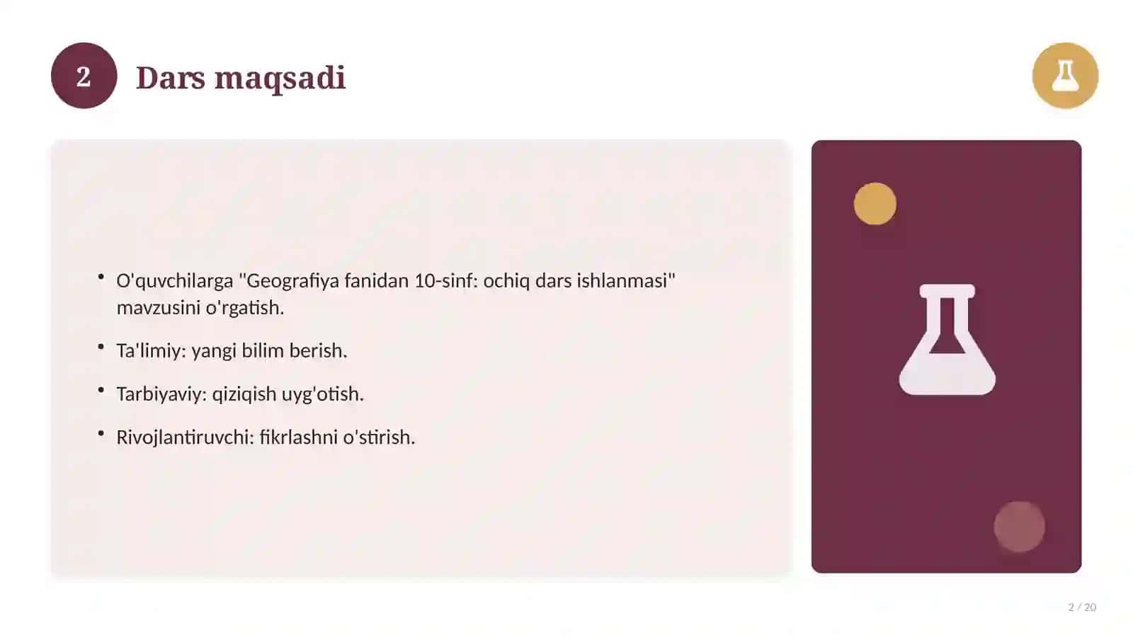 Geografiya fanidan 10-sinf: ochiq dars ishlanmasi 2