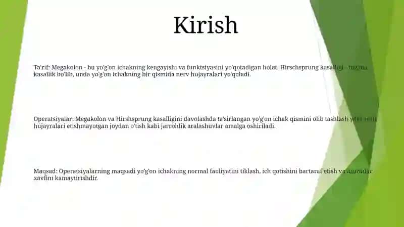 Megakolon Va Gishprung Kasalligida Operatsiyalar 2