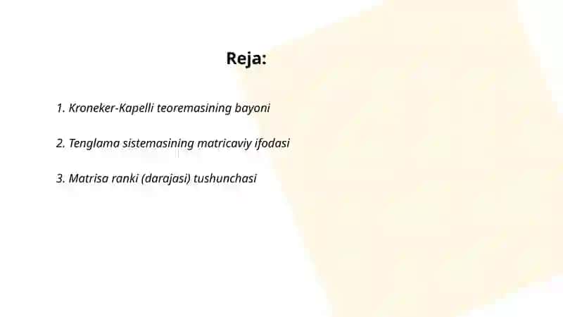 Kroneker-Kapelli teoremasi va uni isboti 2