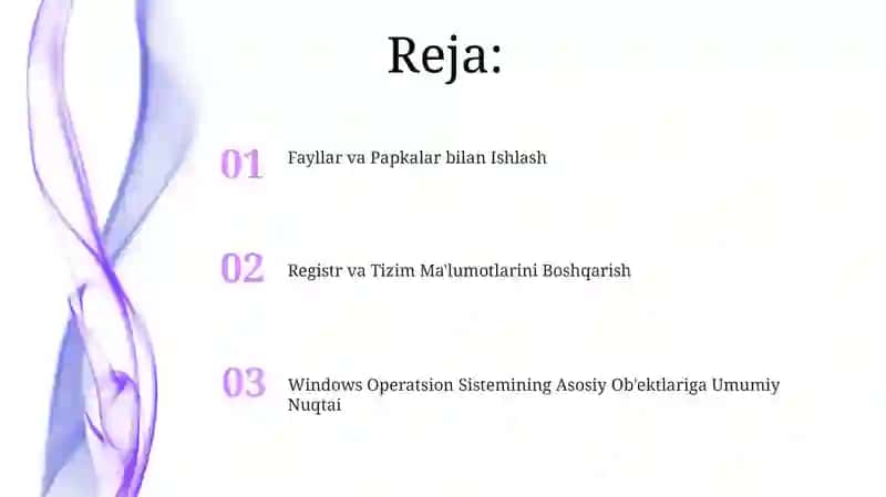 Windows operatsiya sistemasining bazaviy ob'yektlar bilan ishlash 2