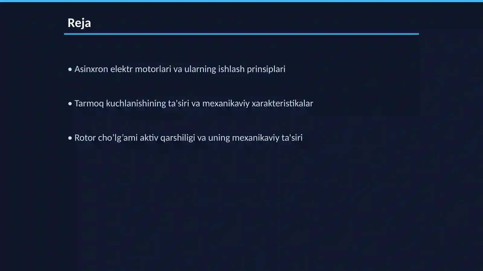 Tarmoq kuchlanishining va rotor cho’lg’ami aktiv qarshiligining asinxron elektr motorining mexanikaviy xaraktistikaga tasiri 2