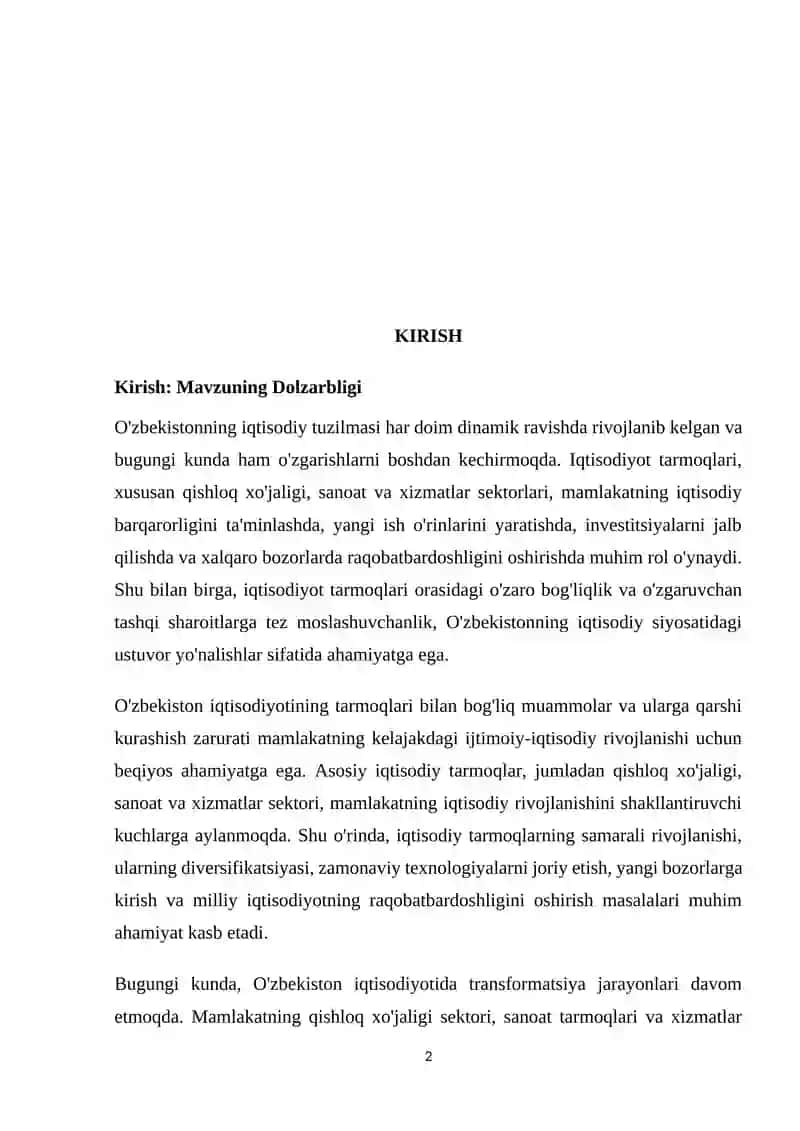 O'ZBEKISTONDAGI ASOSIY IQTISODIY TARMOQLAR VA ULARNING XUSUSIYATLARI 2