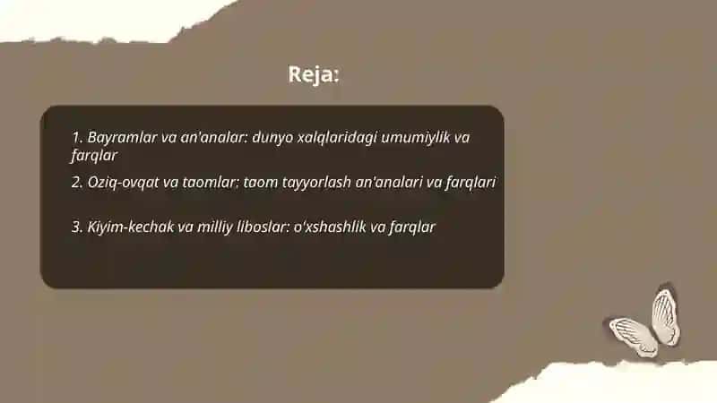 Dunyo xalqlari madaniyatidagi umumiylik va farqlar 2