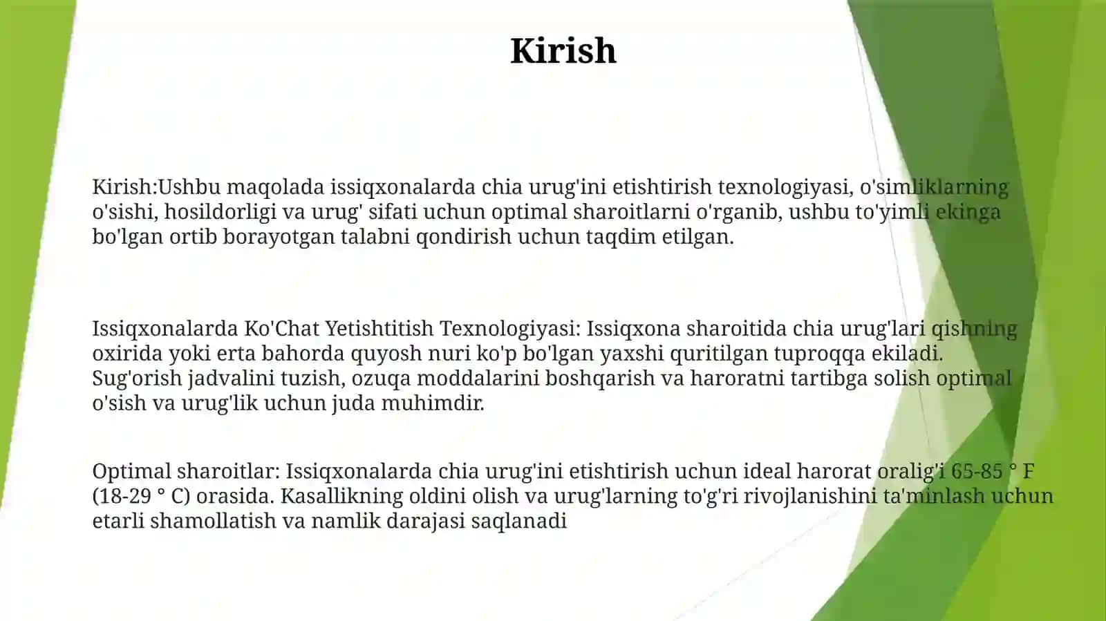 Issiqxonalarda Ko'Chat Yetishtitish Texnologiyasi 2