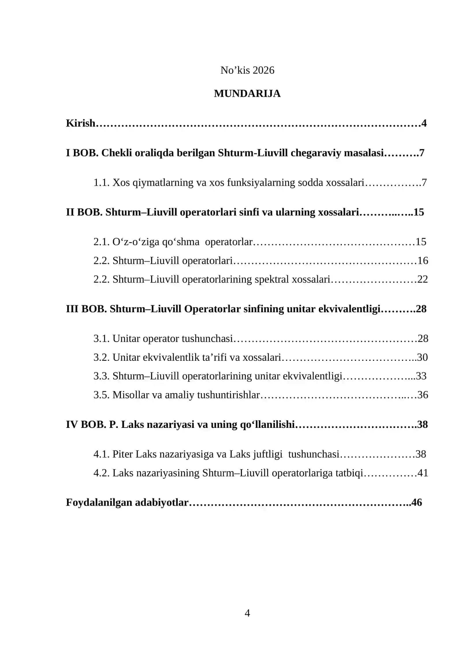 Shturm – Liuvill operatorlar sinfining unitar ekvivalentligi 2