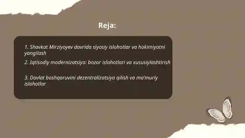 XXI asr siyosiy iqtisodiy modernizatsiya Shavkat Mirziyayev davri 2