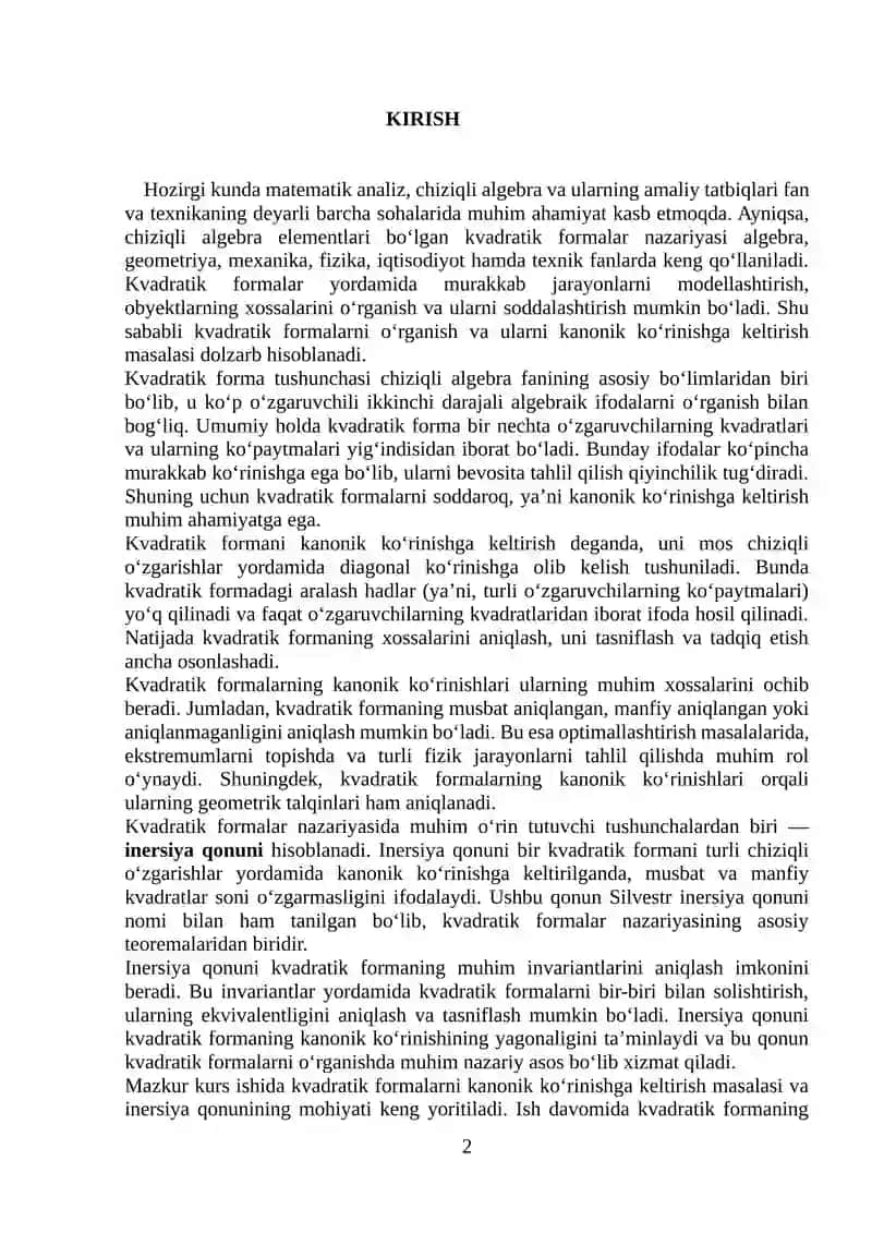 Kvadratik formalarni o'rganish 2