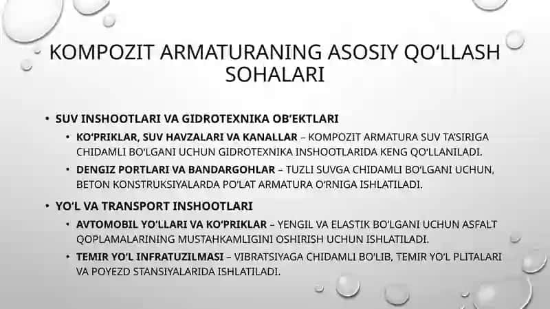 Kompozit armaturani qurilishda qo’llash sohalari 2