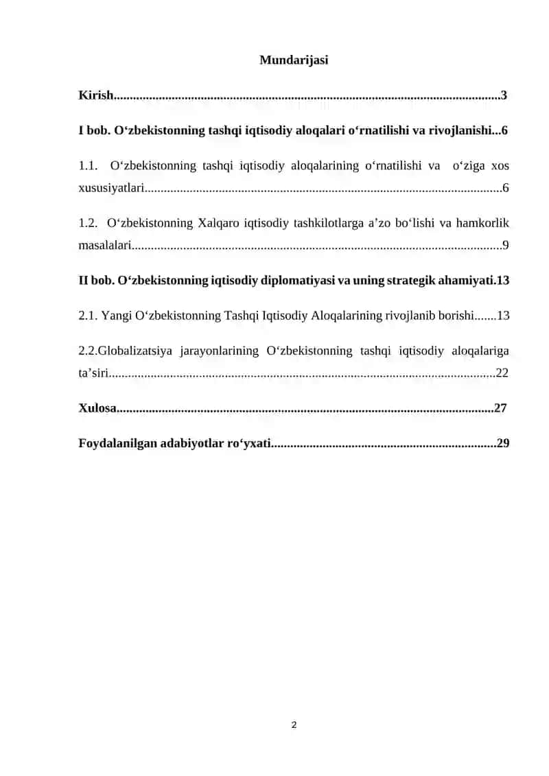 O‘zbekistonning tashqi iqtisodiy aloqalari 2