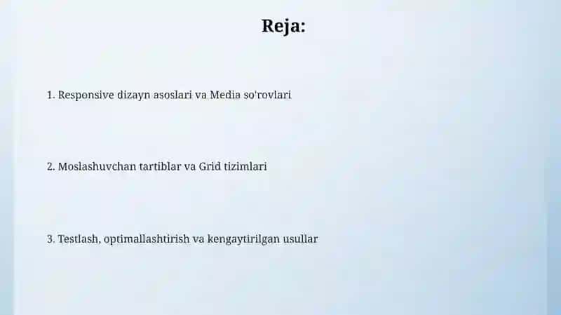 Moslashuvchan dizayn asoslari va Media so'rovlari 2