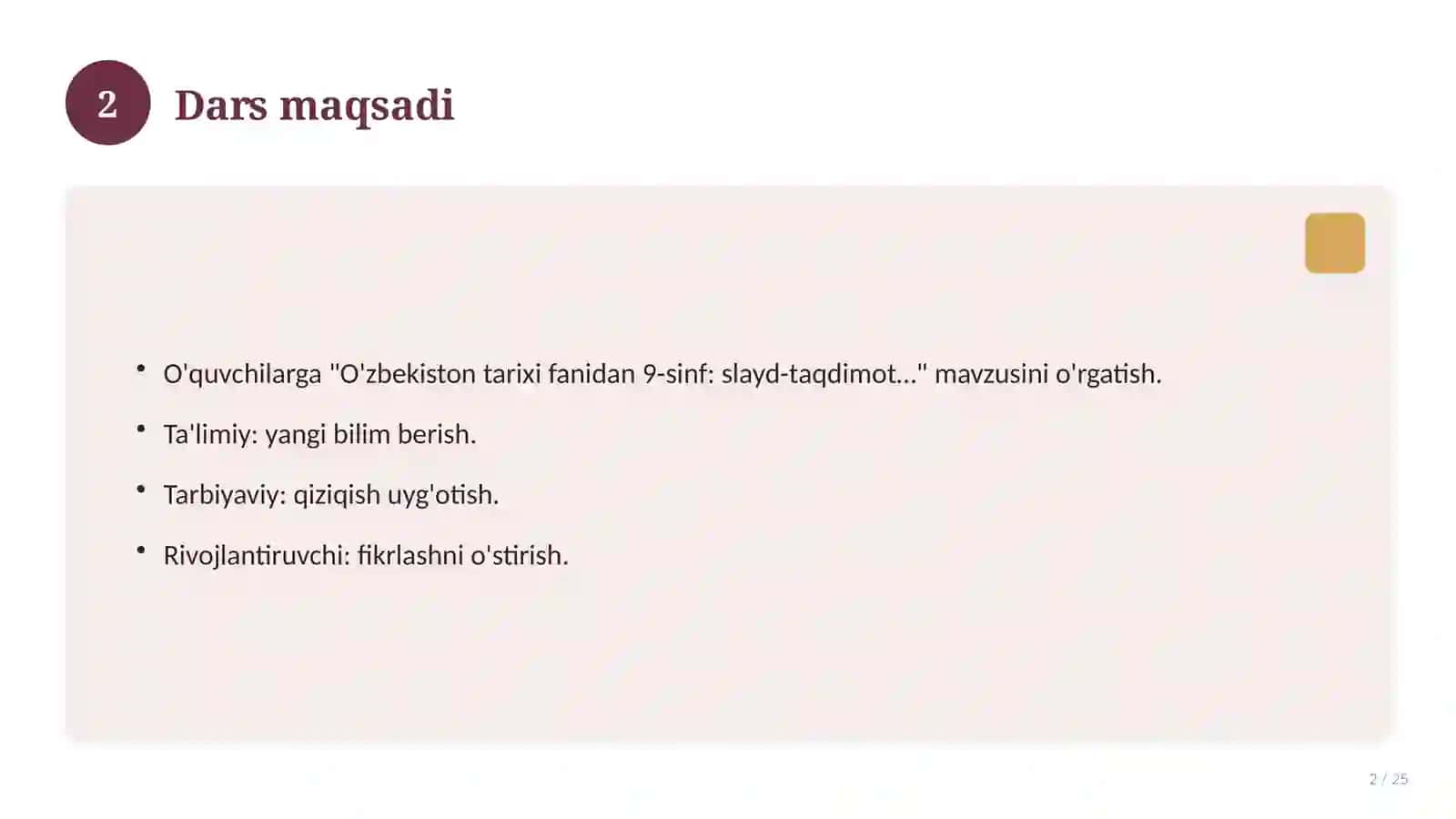 O'zbekiston tarixi fanidan 9-sinf: slayd-taqdimot (dars uchun) 2