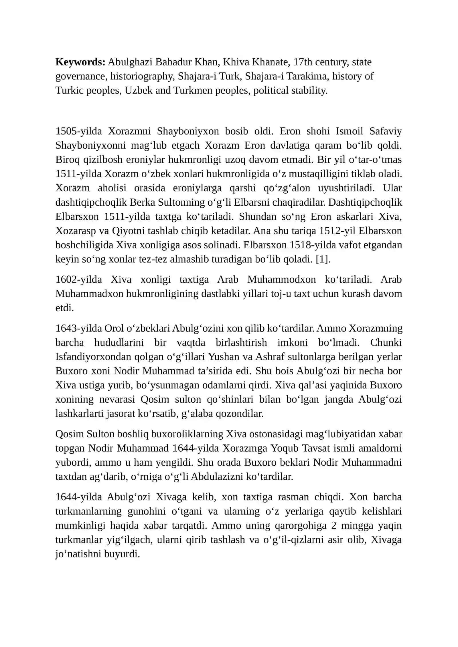 Xorazm davlatchiligida Abulg‘oziy Bahodirxonning tutgan o‘rni 2