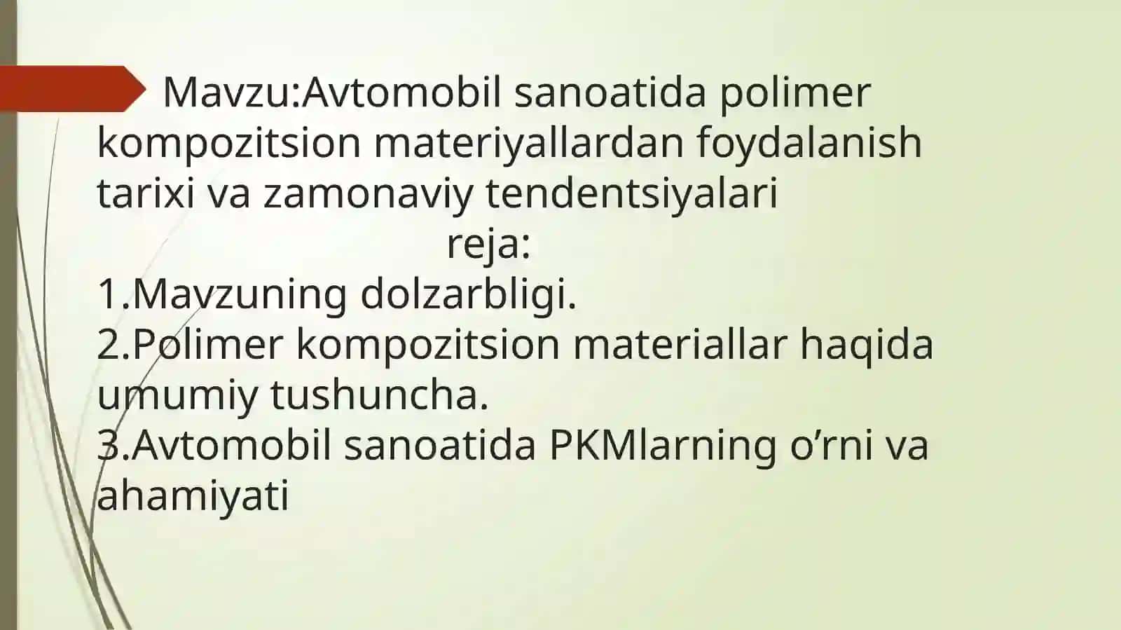 Polimerlar va Kompozitsion Materiallar Kimyosidan Taqdimoti 2