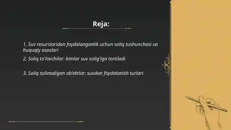 Suv resurslaridan foydalanganlik uchun soliq 2