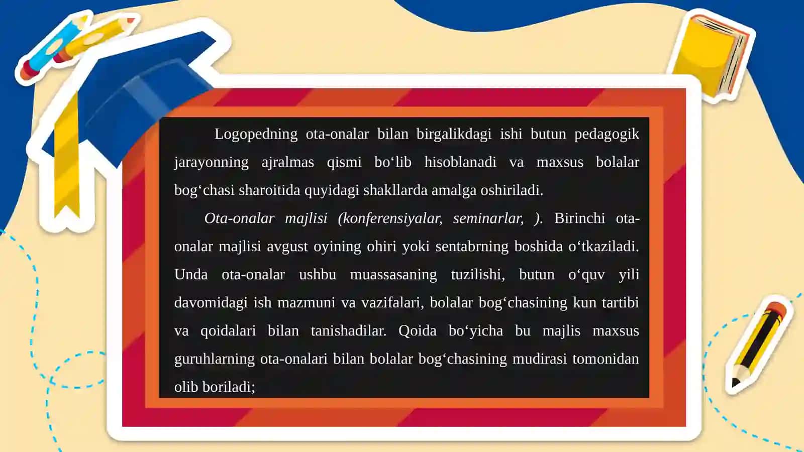 OG’IR NUTQ NUQSONIGA EGA BOLALARNI OILADA TARBIYALASHNING KORREKSION YO’NALGANLIGIDIZARTRIYA 2