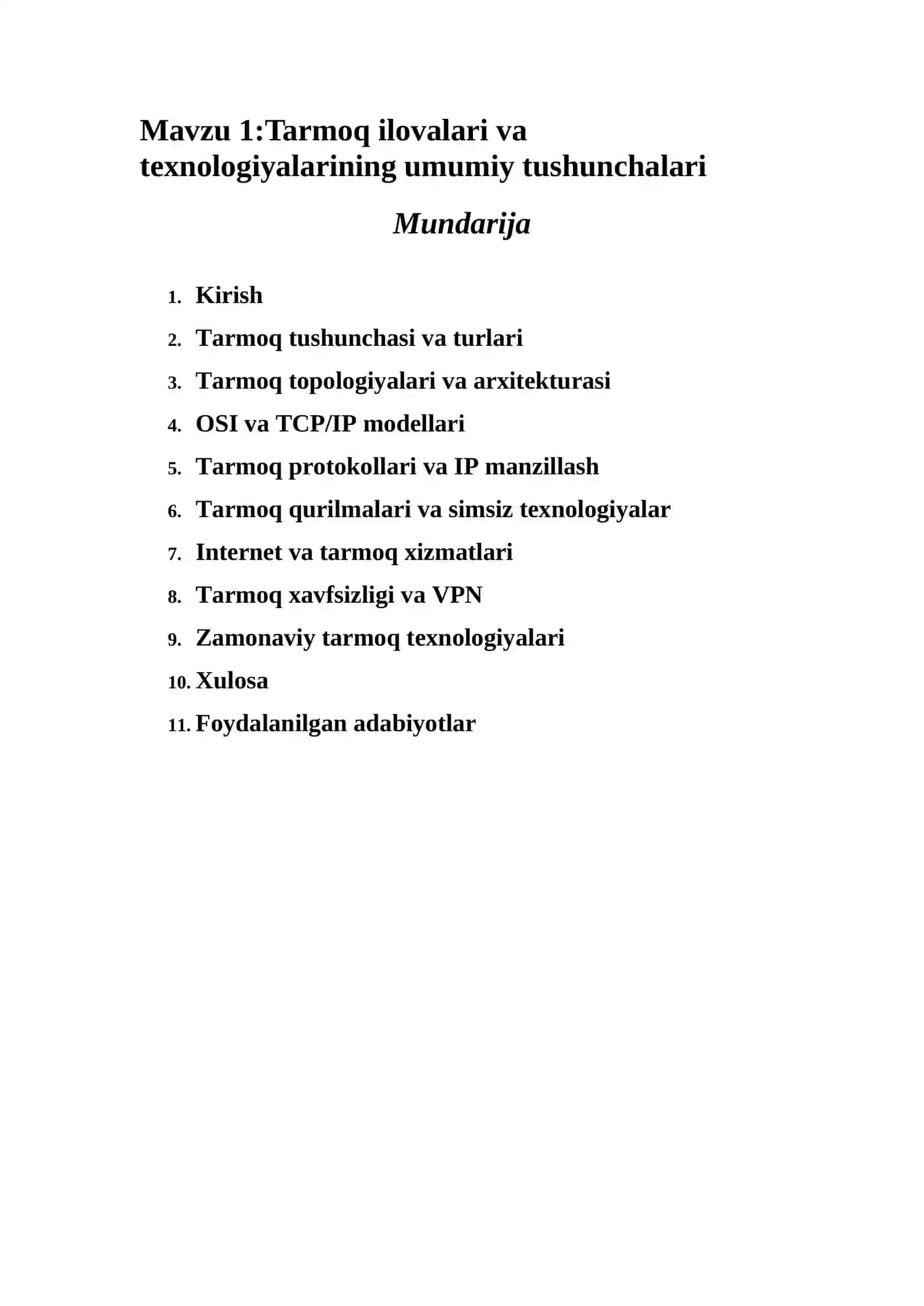 Tarmoq ilova va texnologiyalarining umumiy tushunchalari 2