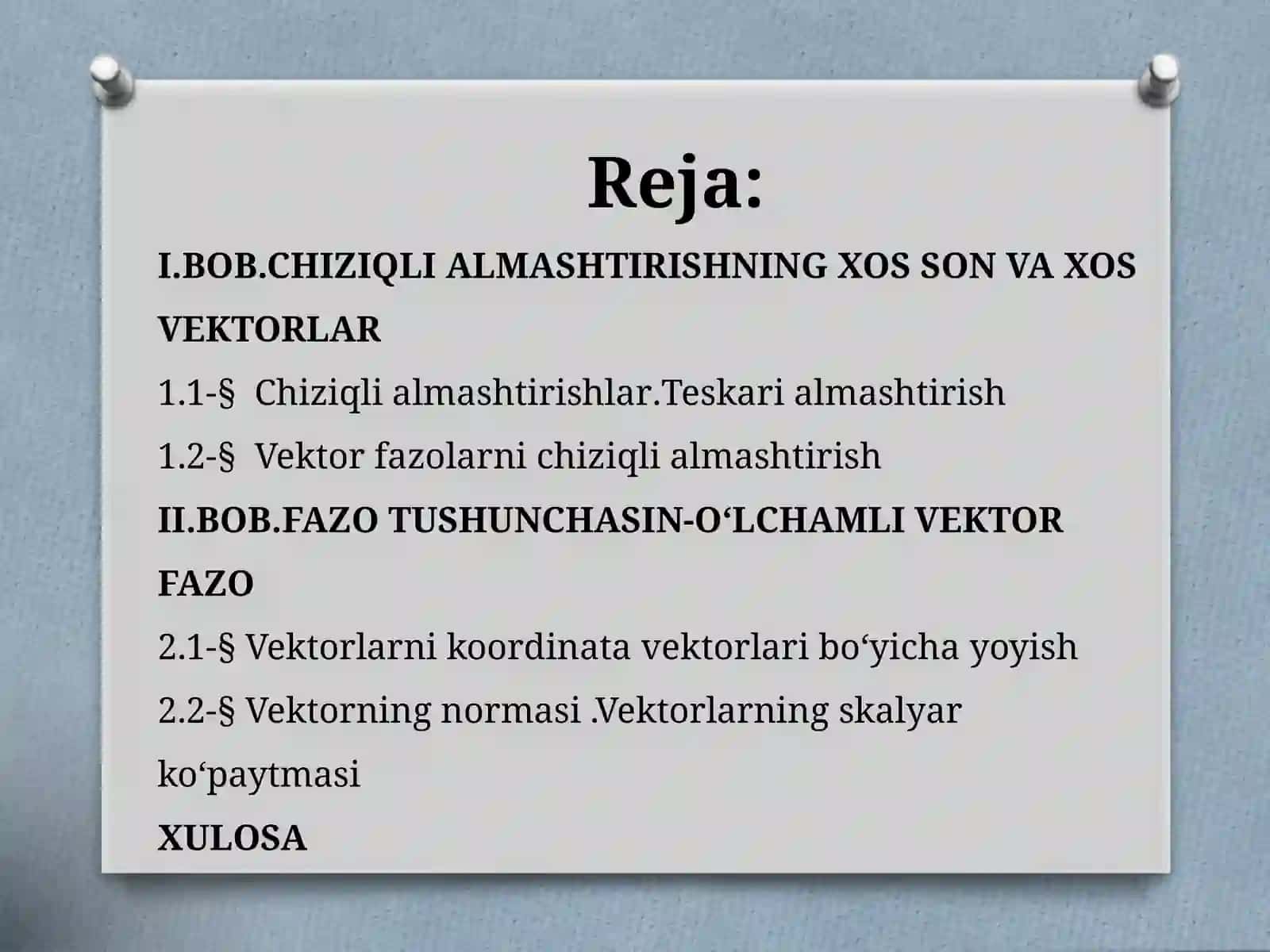 Chiziqli almashtirishlarning xos son va xos vektorlari 2