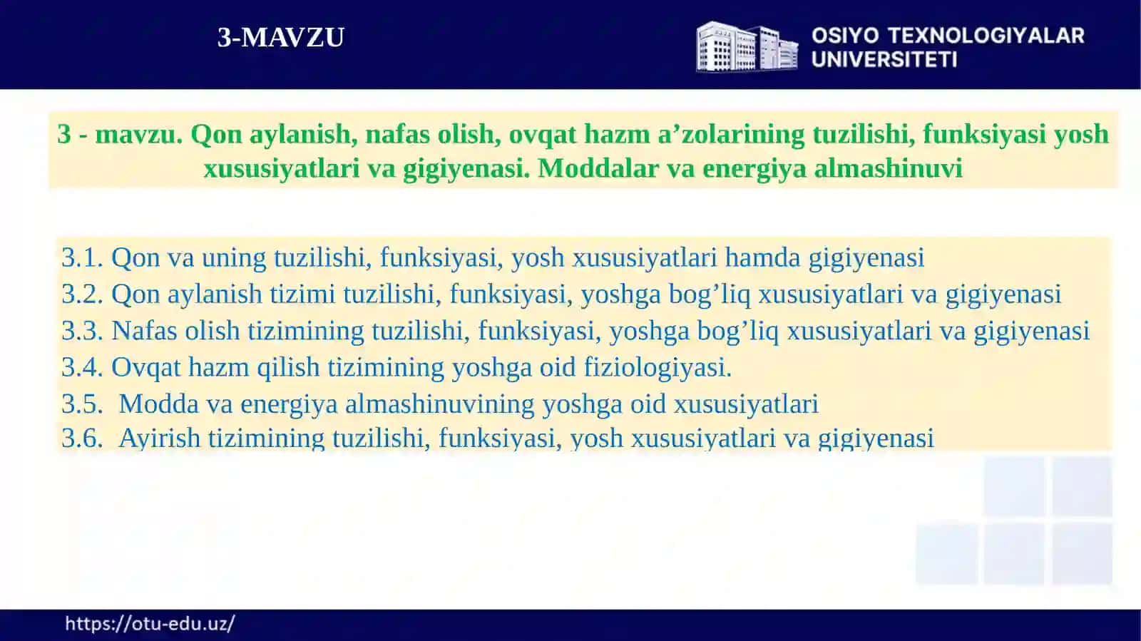 Qon aylanish, nafas olish, ovqat hazma’zolarining tuzilishi, funksiyasi yosh xususiyatlari va gigiyenasi 2